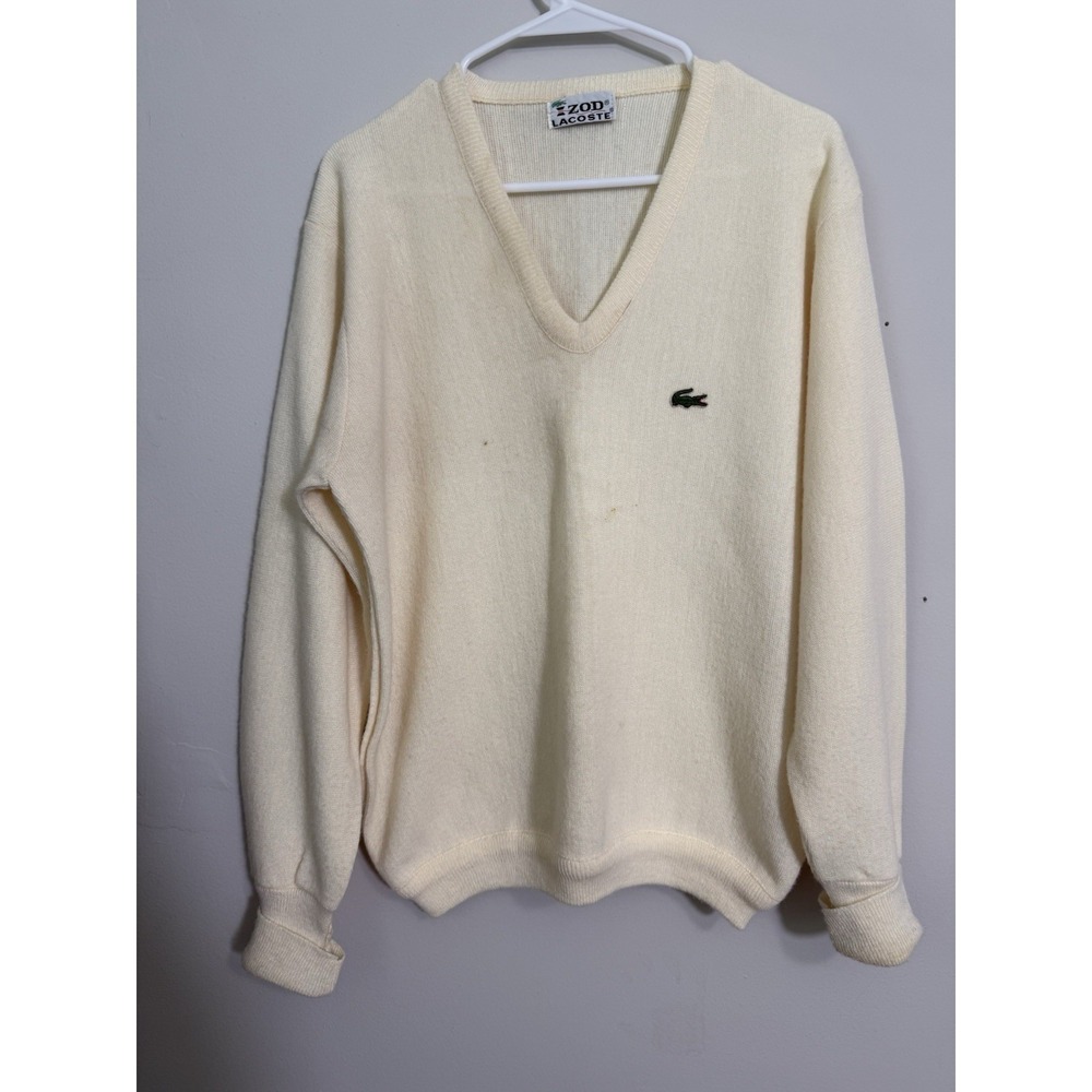 Vintage Izod Lacoste Sweater Mens Medium Yellow V Neck Orlon Acrylic Knit READ